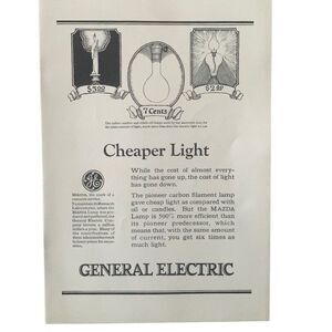 Vintage 1923 General Electric Cheaper Light Ad Advertisement